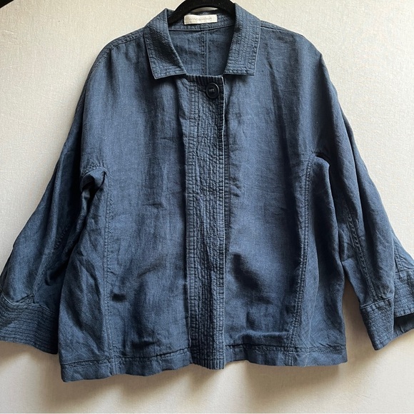 Windsmoor Blue Linen Relaxed wide sleeves Lightweight Blazer Jacket Sz 10 - Picture 1 of 10